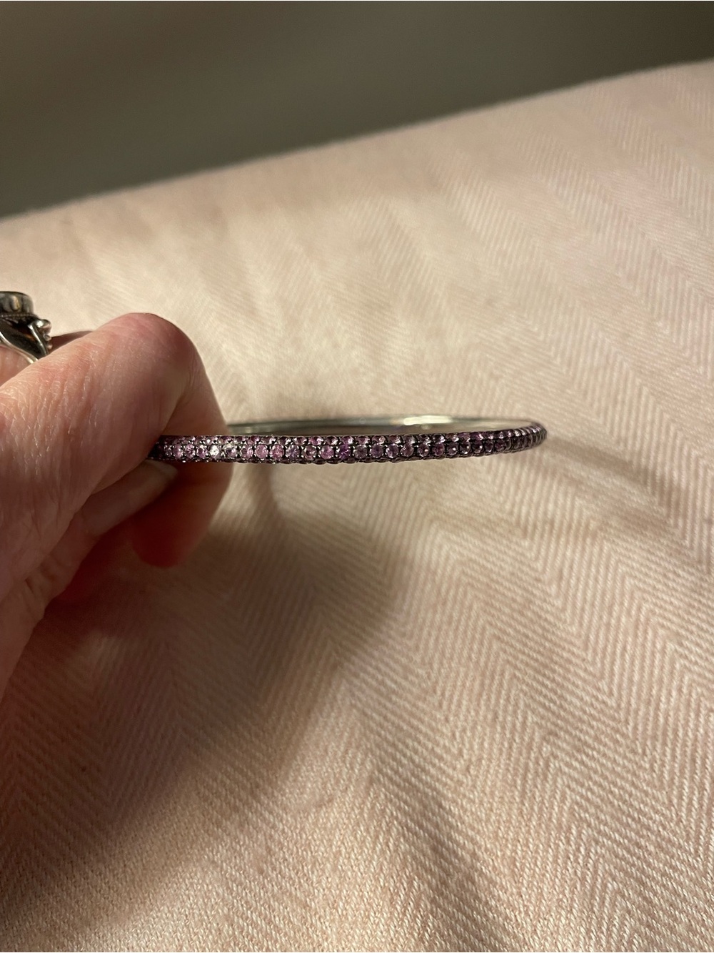 Pink Sapphire Pave Bangle Bracelet with Stones on Side in Sterling Silver